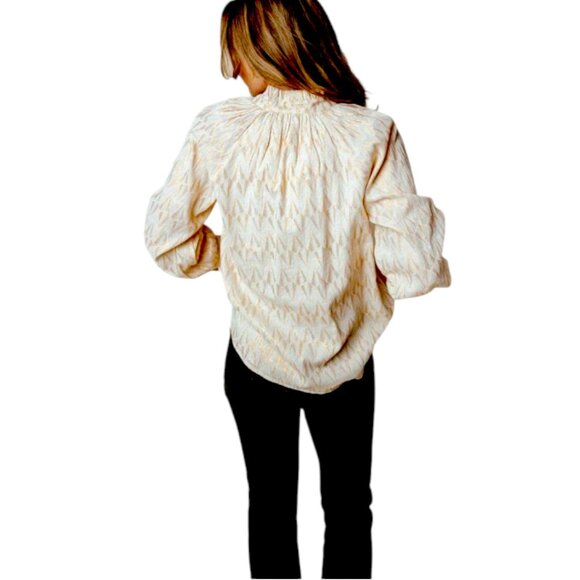 LaRoque Perry Gold and Cream Ruffle Collar Button Down Top – Size M – NWT - Picture 4 of 7